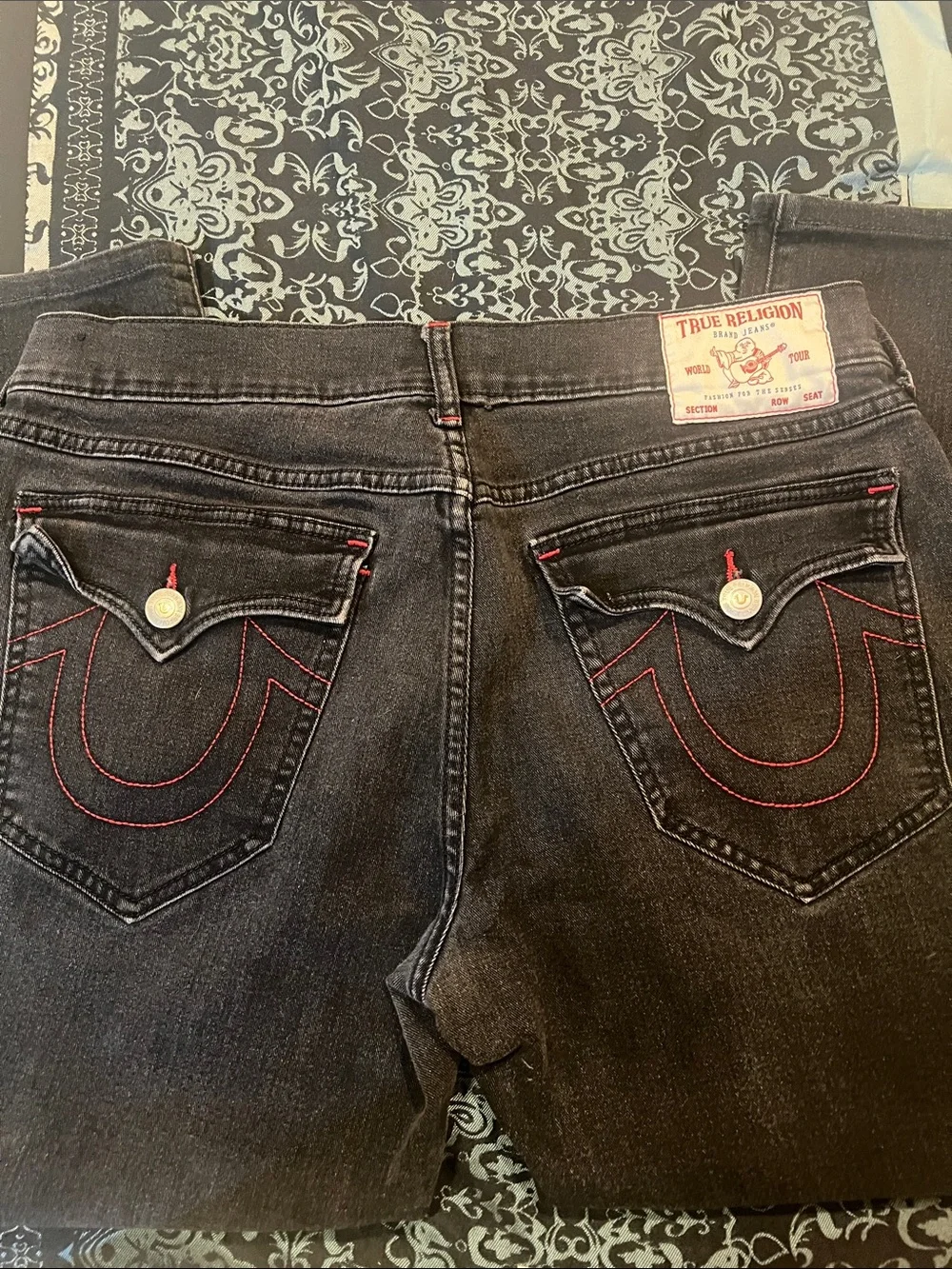 True Religion Black Jeans with Red Stitch Accents